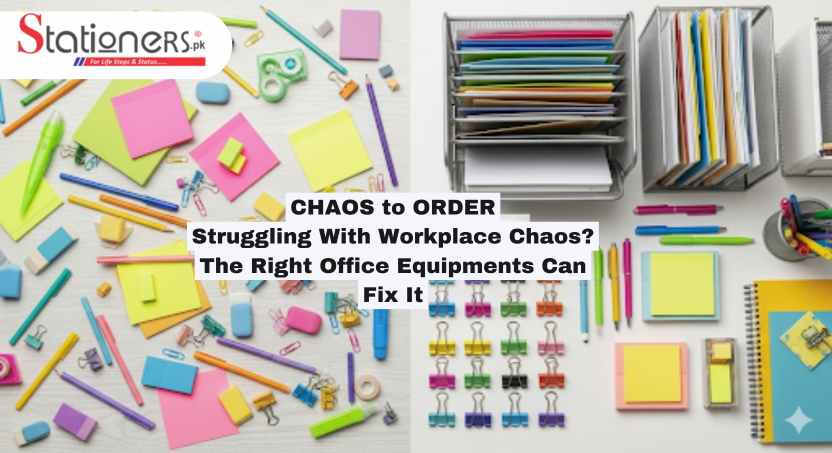 A well-organized office setup featuring essential equipment for improved productivity and organization.