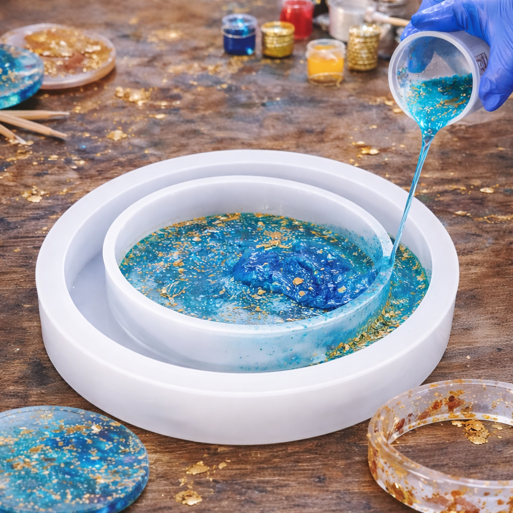 Silicone Mold Bangle DJ-144 – White Round Epoxy Casting Mold for Bangles, Coasters & DIY Resin Crafts