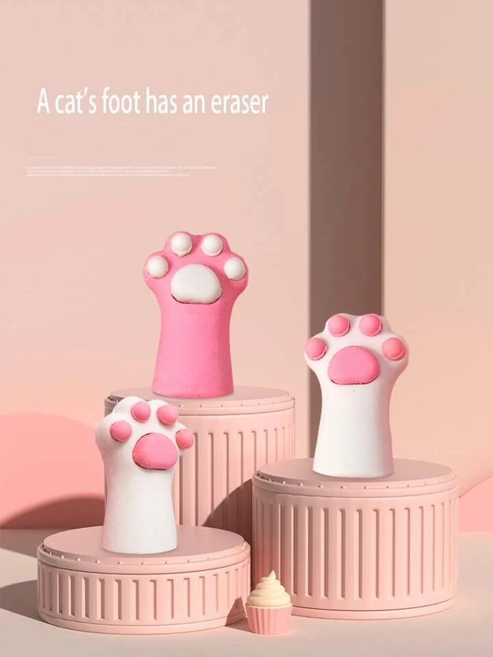 3 Pcs Cute Pink Style Cat Paw Rubber Erasers