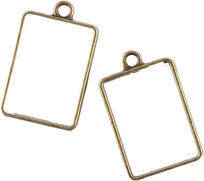 Alloy Rectangle Open Back Bezel Pendants Rack Plating for DIY Resin Pressed Flower Jewelry 1pc