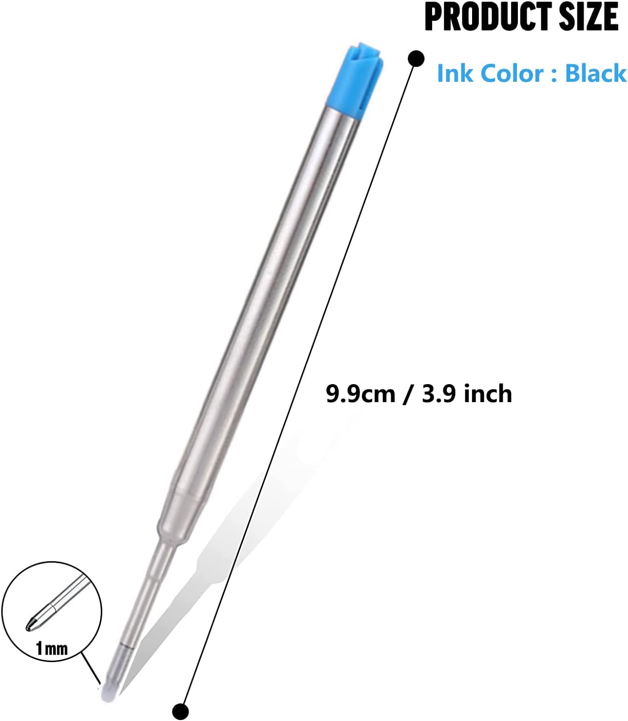 Blue Ink Metal Ballpoint Pen Refills – 1mm Smooth Writing for Office & School 5pcs