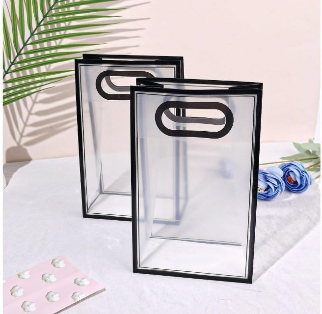 Transparent Gift Bag with Handle 26x18x8cm | Clear PVC Gift Packaging Bag for Stationery, Birthday & Special Occasions 3pcs Large