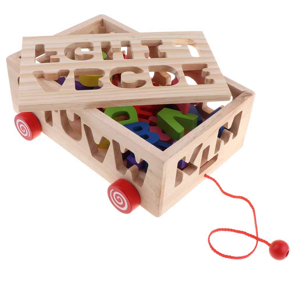 Digital Alphabet Pulling Car Wooden Box