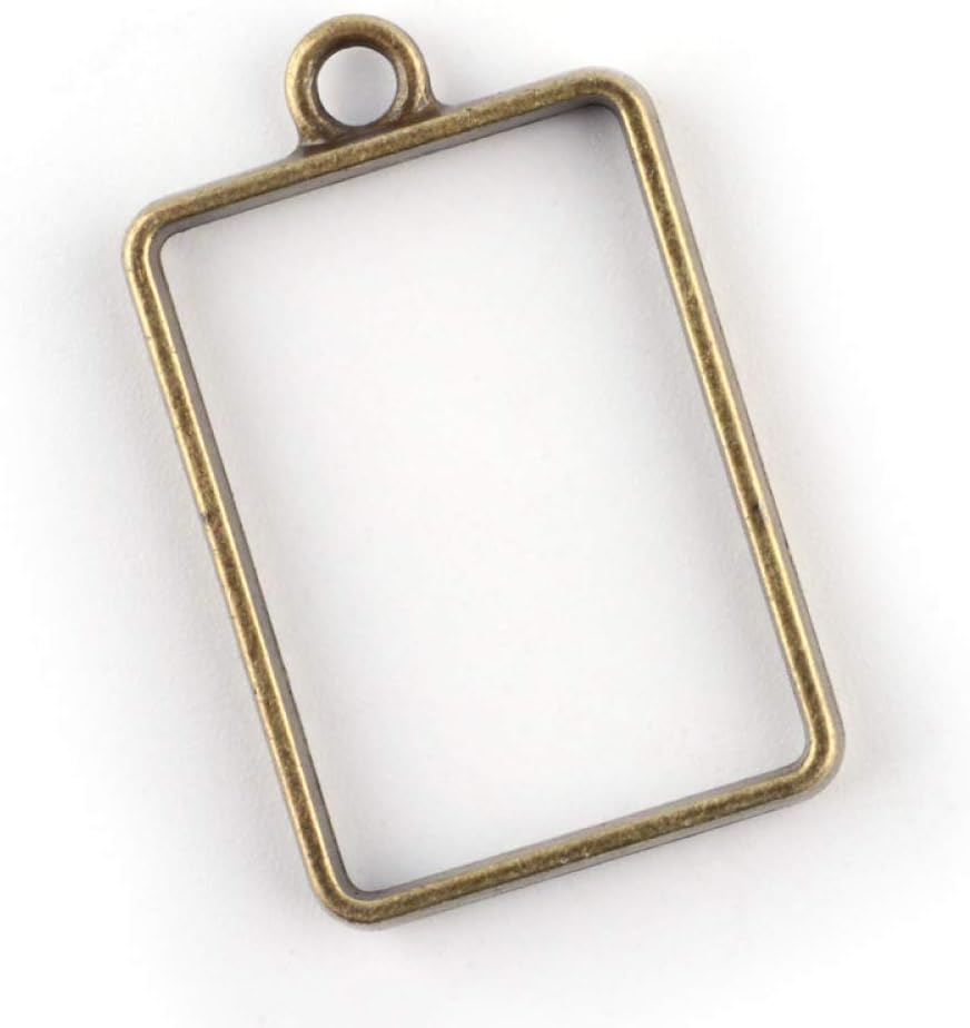 Alloy Rectangle Open Back Bezel Pendants Rack Plating for DIY Resin Pressed Flower Jewelry 1pc