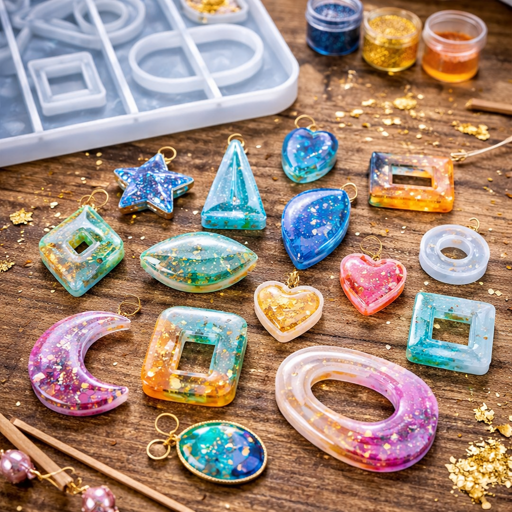 Multi-Shape Silicone Resin Mold Tray – Geometric, Heart, Moon & Oval Epoxy Casting Mold for DIY Jewelry & Craft Making
