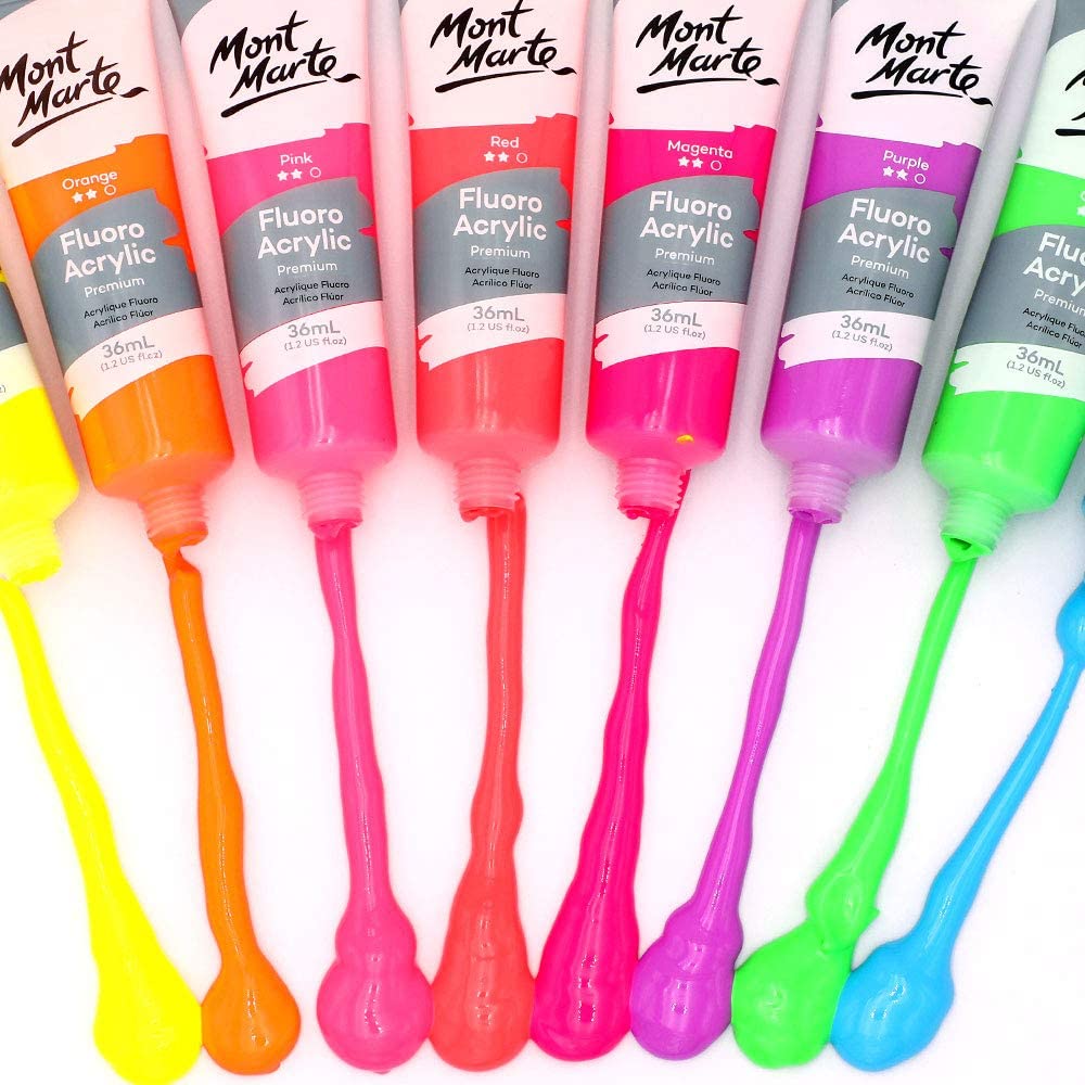 Mont Marte Fluorescent Acrylic Paints 36ml Tubes Set Of 8 Pieces