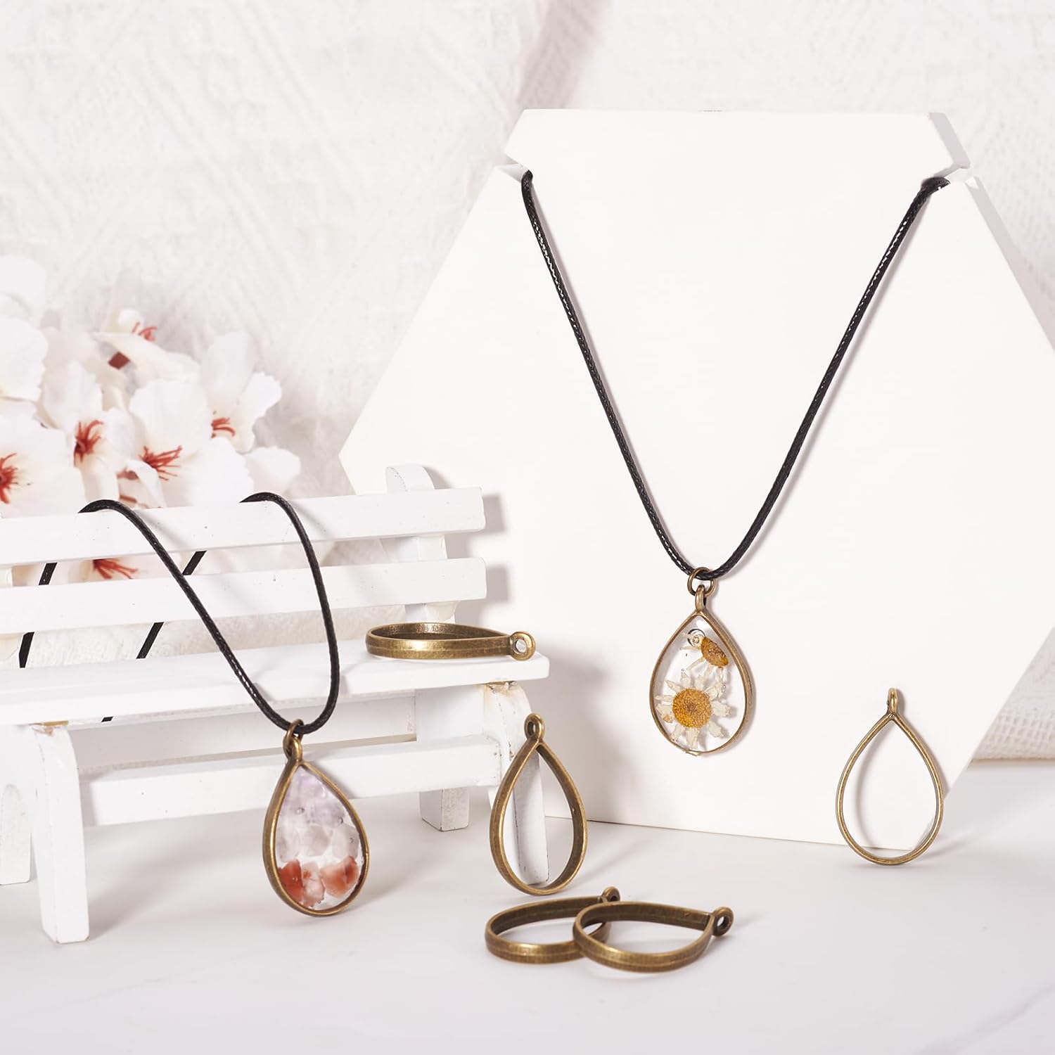 Pandahall 10pcs Antique Bronze Alloy Open Back Bezel Pendants 33.9x20.5mm Drop Metal Hollow Frame Pendant Blanks for DIY Epoxy Resin Pressed Flower Jewelry 1pc