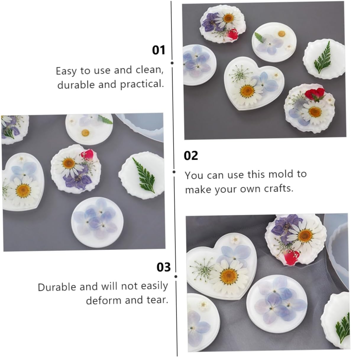 Round Multi-Cavity Silicone Resin Mold – Heart & Round Shape Epoxy Casting Mold for Coasters, Trays & DIY Crafts