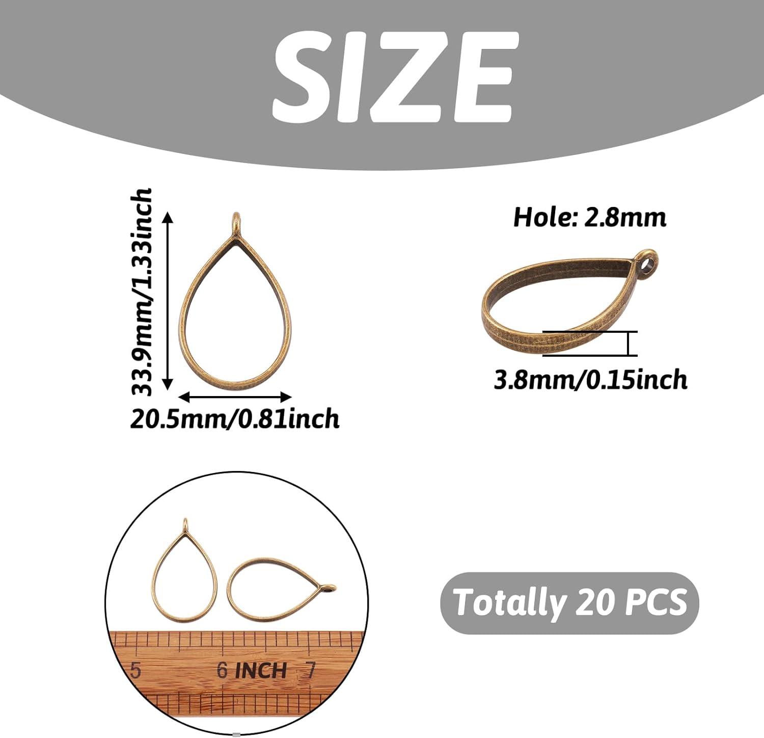 Pandahall 10pcs Antique Bronze Alloy Open Back Bezel Pendants 33.9x20.5mm Drop Metal Hollow Frame Pendant Blanks for DIY Epoxy Resin Pressed Flower Jewelry 1pc