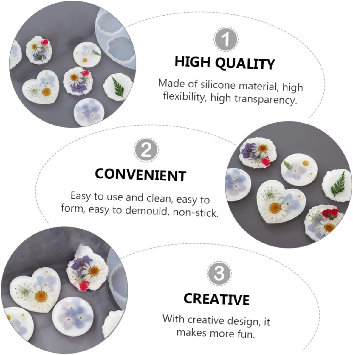 Round Multi-Cavity Silicone Resin Mold – Heart & Round Shape Epoxy Casting Mold for Coasters, Trays & DIY Crafts