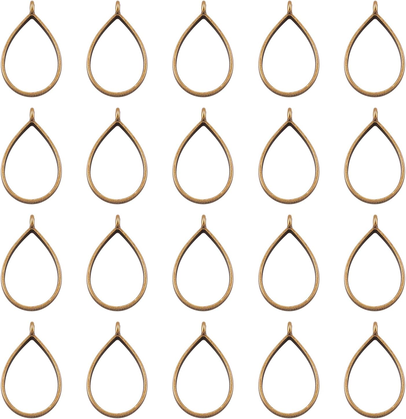 Pandahall 10pcs Antique Bronze Alloy Open Back Bezel Pendants 33.9x20.5mm Drop Metal Hollow Frame Pendant Blanks for DIY Epoxy Resin Pressed Flower Jewelry 1pc