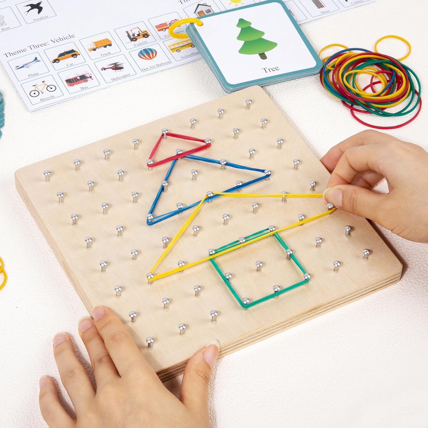 Wooden Geoboard with Rubber Bands Educational Toy