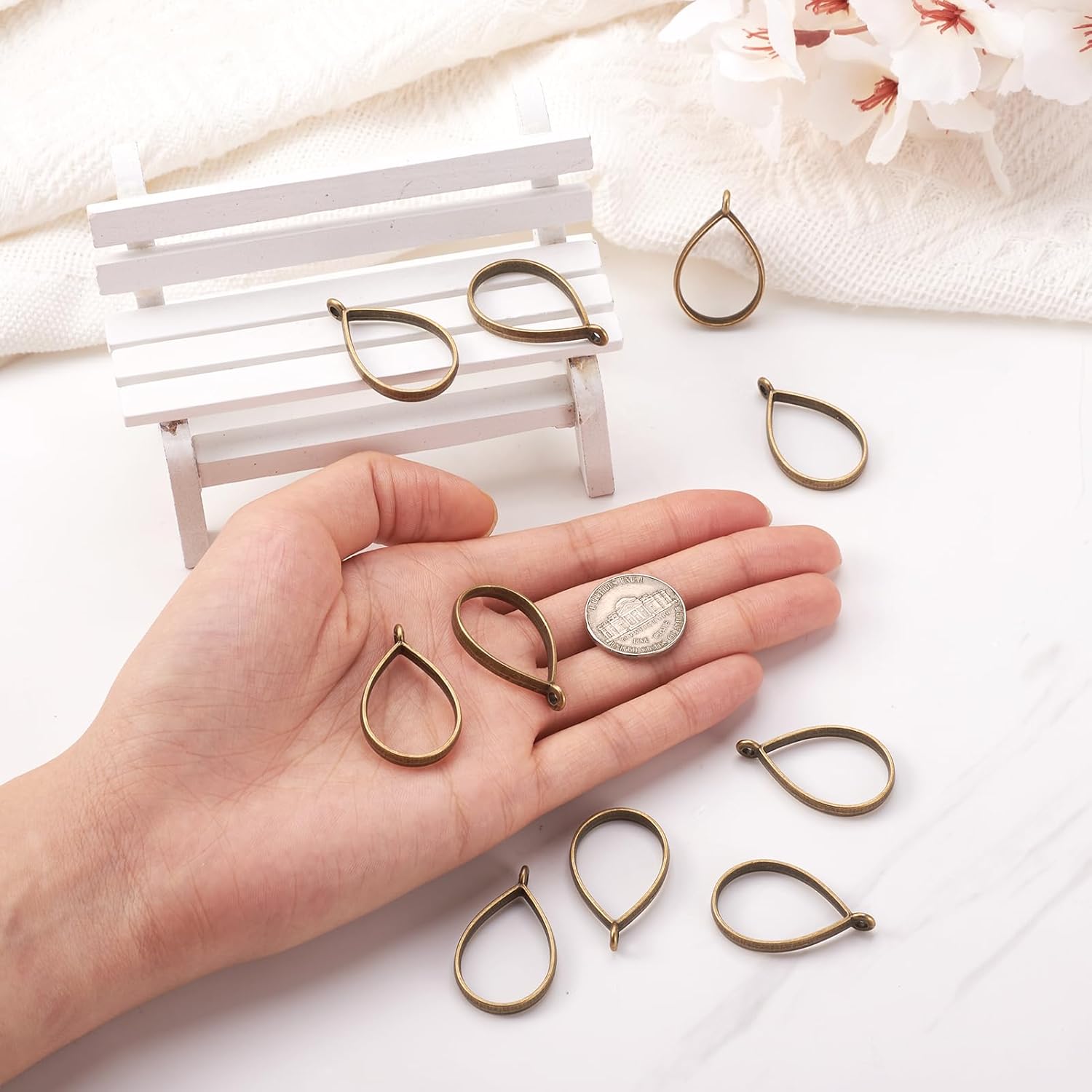 Pandahall 10pcs Antique Bronze Alloy Open Back Bezel Pendants 33.9x20.5mm Drop Metal Hollow Frame Pendant Blanks for DIY Epoxy Resin Pressed Flower Jewelry 1pc