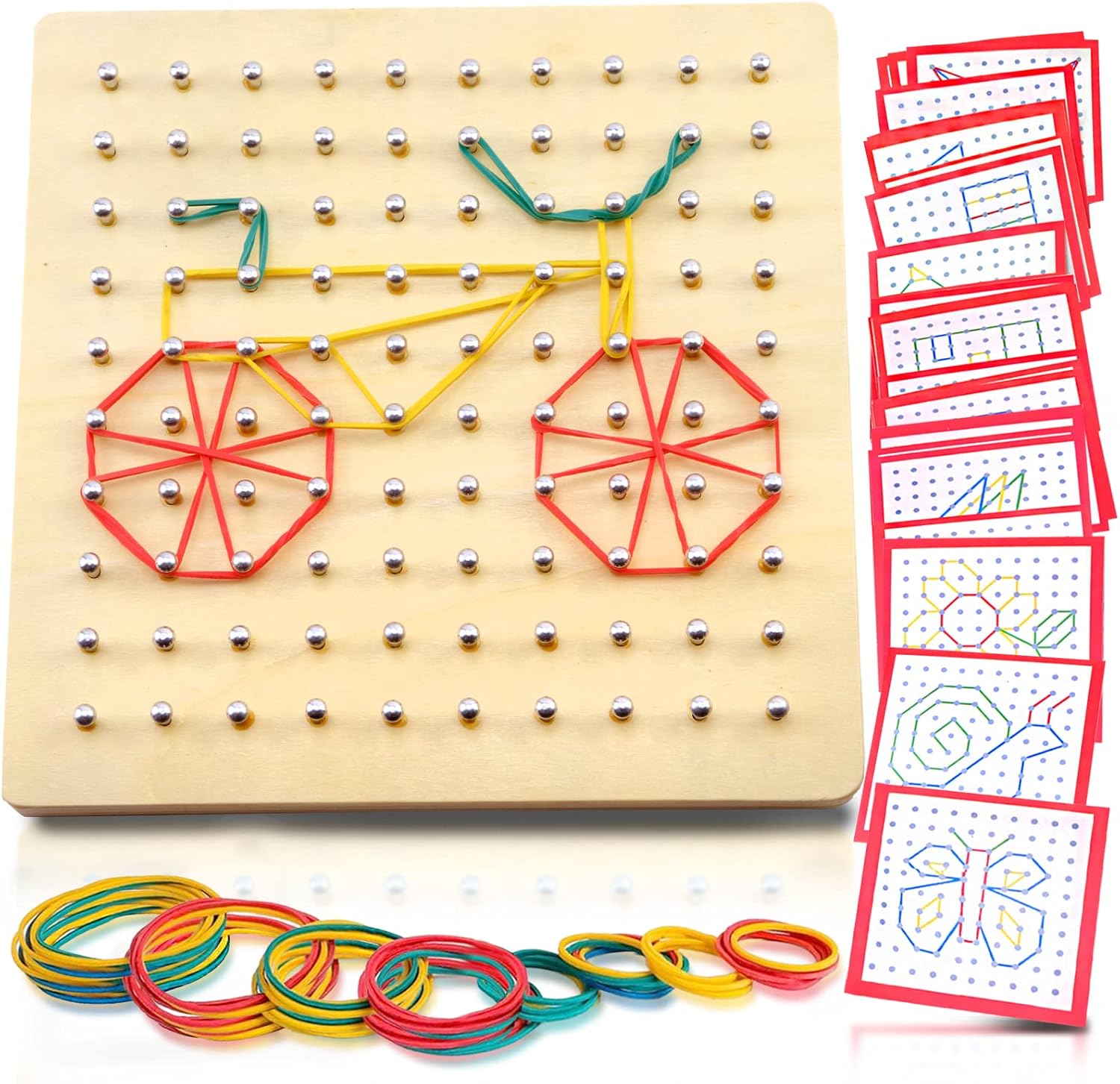 Wooden Geoboard with Rubber Bands Educational Toy