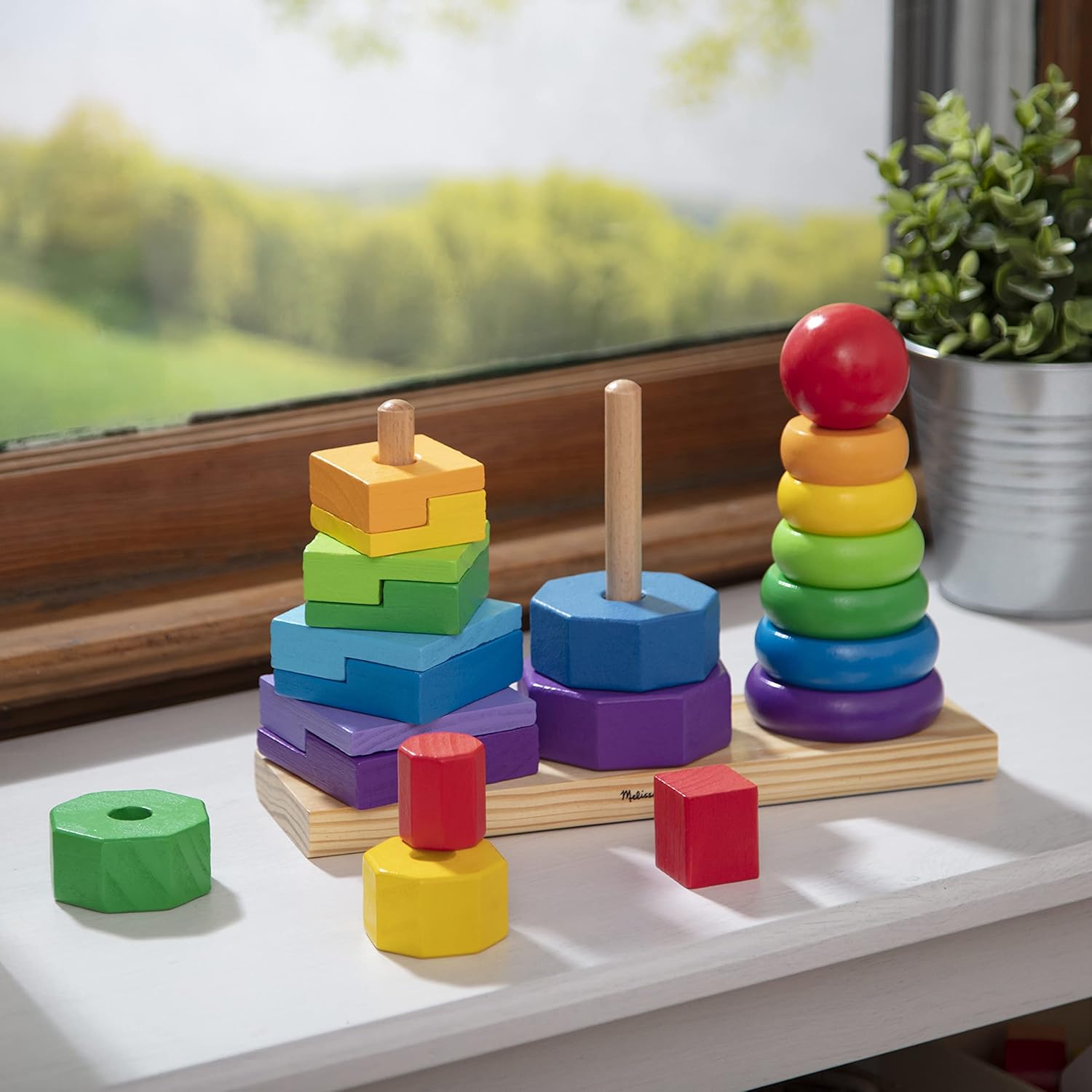 Melissa & Doug Geometric Wooden Toy Stacker, Multicolor, 3+ months Pack of 25 Pcs