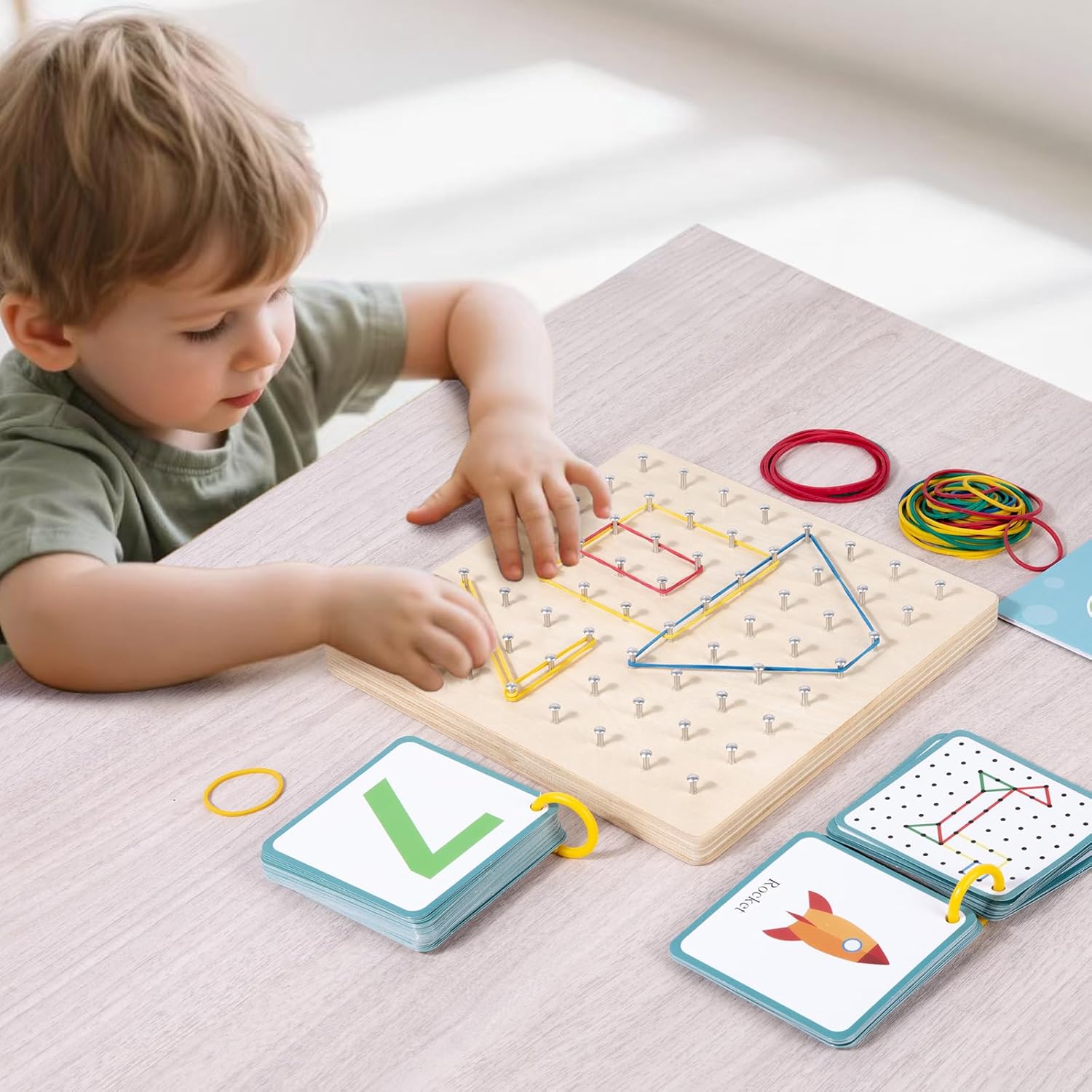 Wooden Geoboard with Rubber Bands Educational Toy