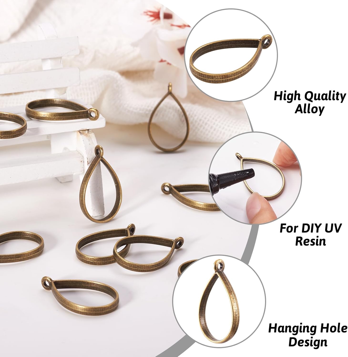 Pandahall 10pcs Antique Bronze Alloy Open Back Bezel Pendants 33.9x20.5mm Drop Metal Hollow Frame Pendant Blanks for DIY Epoxy Resin Pressed Flower Jewelry 1pc