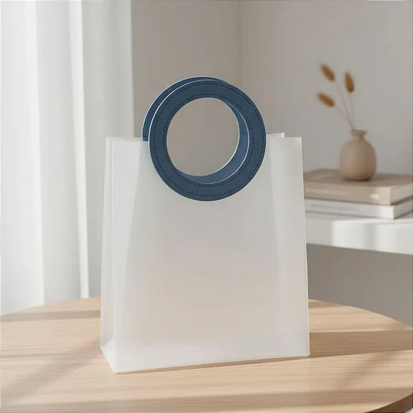 Premium Frosted Transparent Gift Bag with Round Handle – 30x20x7cm Large Reusable Shopping & Packaging Bag 3pcs