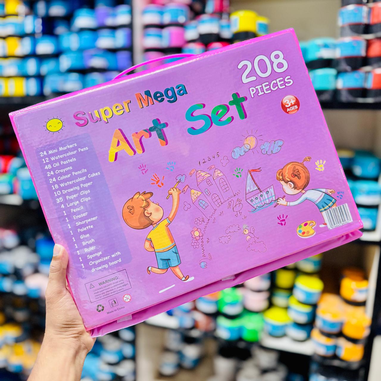Super Mega 208 Pieces Art Set – Kids Complete Drawing & Coloring Kit (3+ Ages)