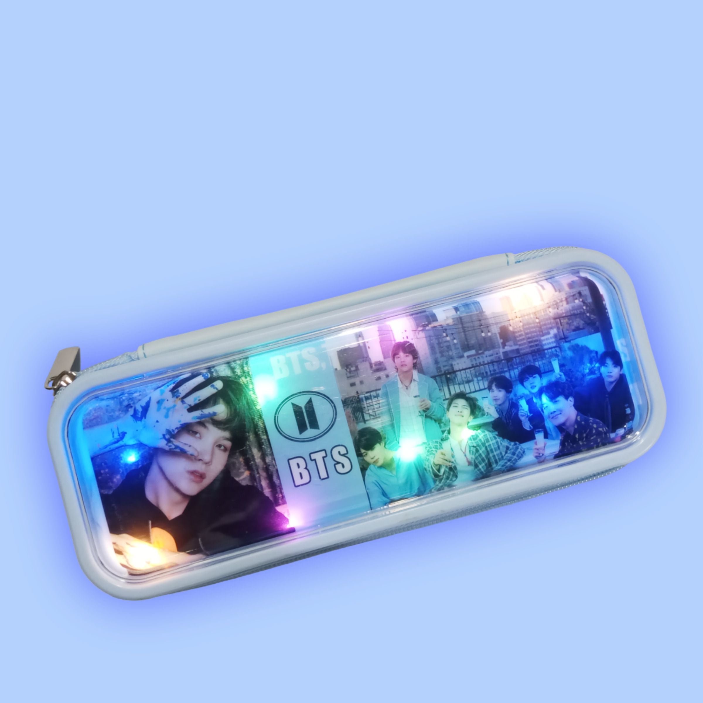BTS Blue Pencil Pouch With Colorful LED Lights