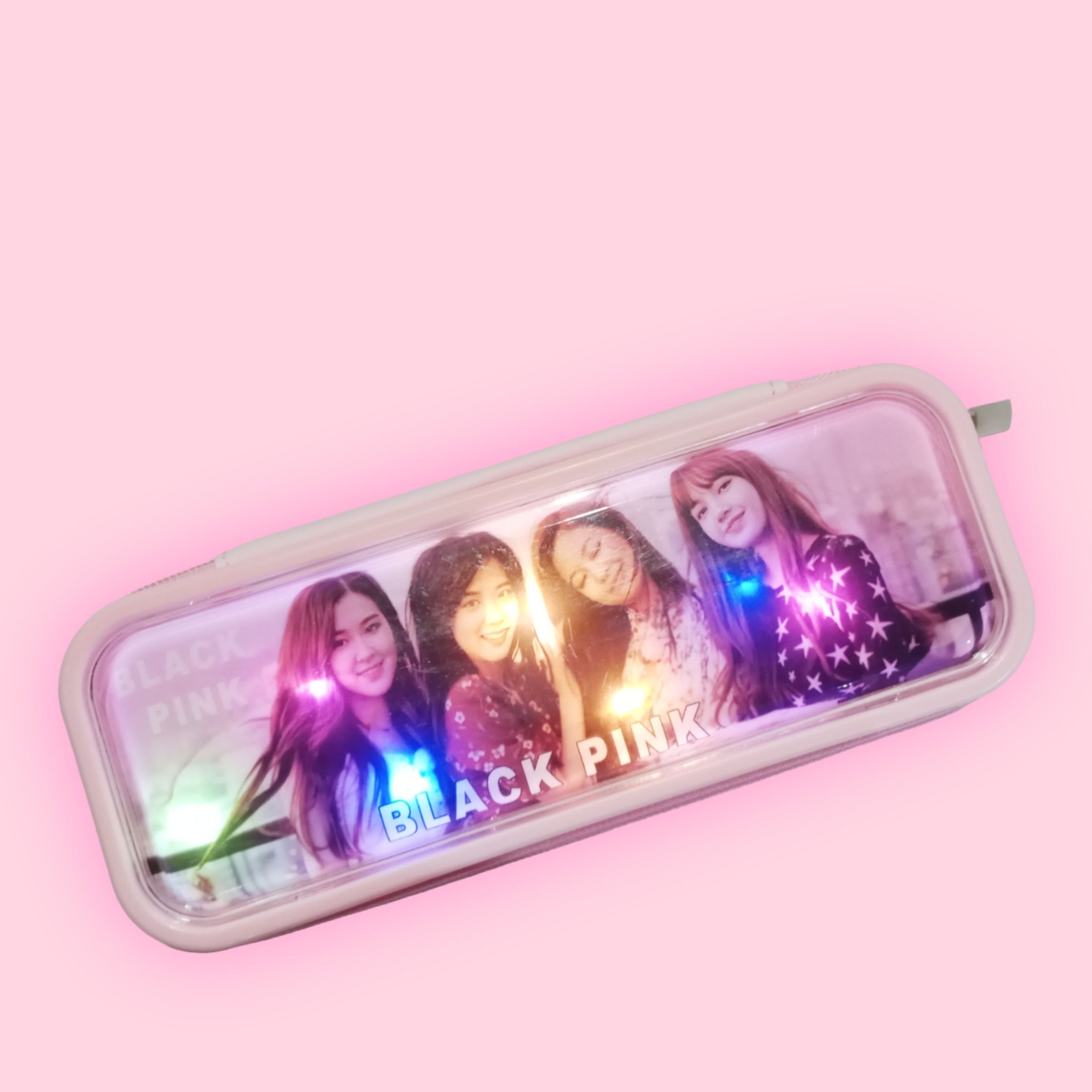 Black Pink Pencil Pouch With Colorful LED Lights