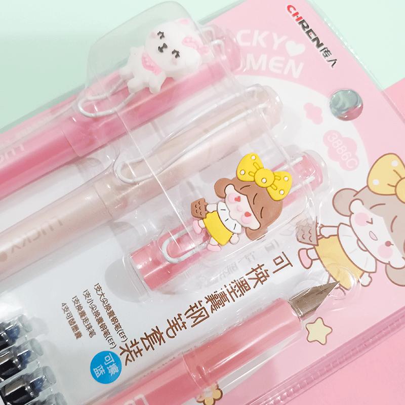 CHREN Cute Fountain Pen Set Of 3 With Ink Refill