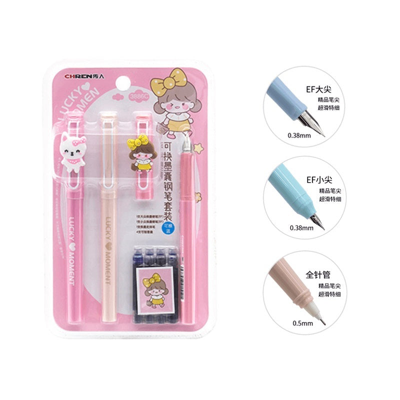 CHREN Cute Fountain Pen Set Of 3 With Ink Refill