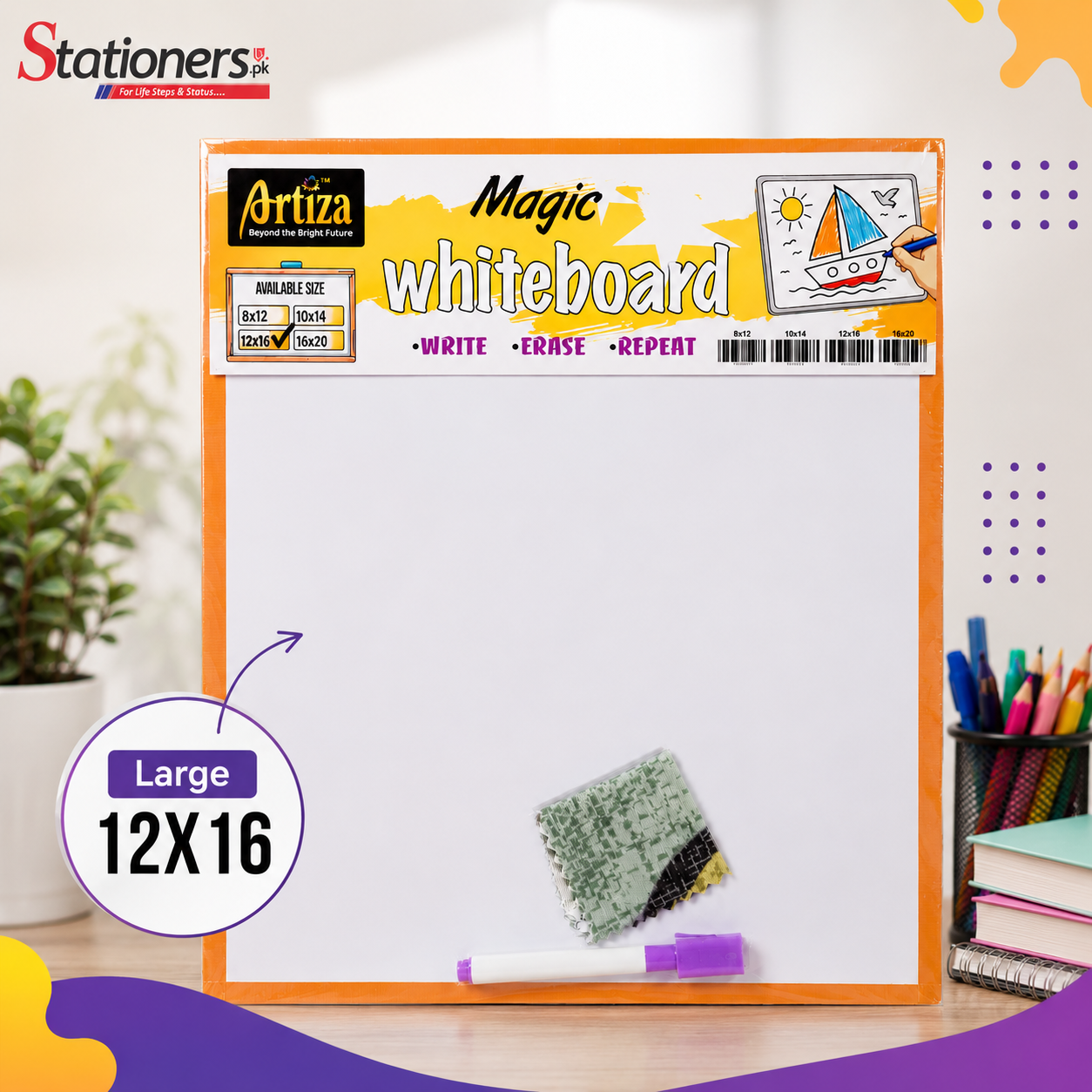 Artiza Magic Whiteboard Formica – Small (8X12), Medium (10X14) & Large (12X16) | Dry Erase Board with Marker & Duster