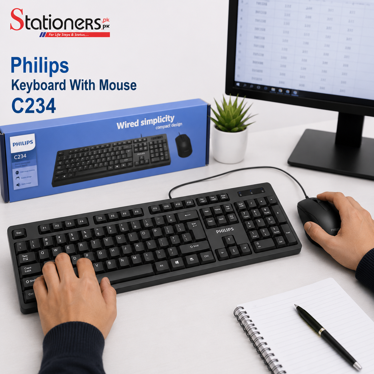 Philips C234 Keyboard with Mouse – Wired USB Keyboard & Mouse Combo