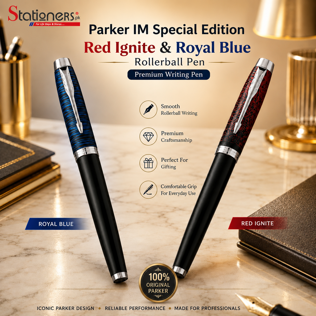 Parker IM Special Edition Red Ignite & Royal Blue Rollerball Pen – Premium Writing Pen