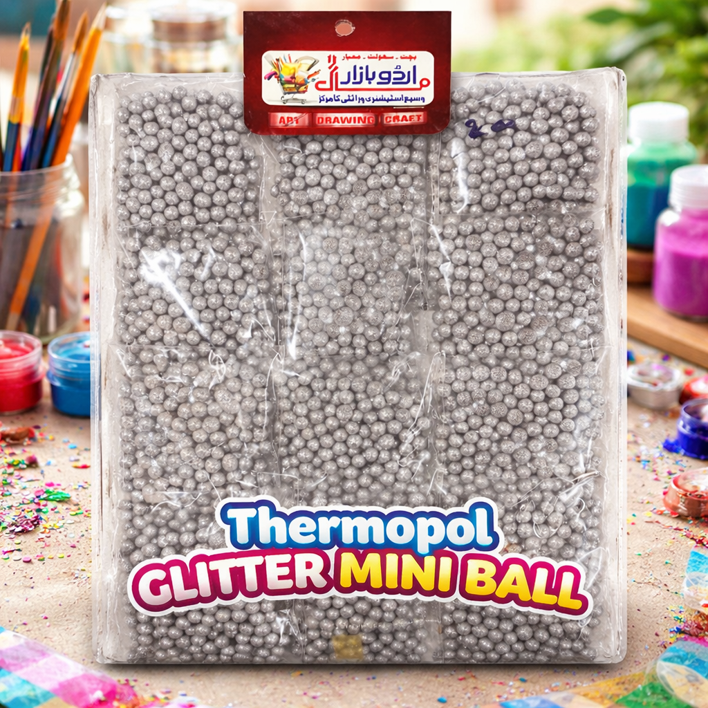 Thermopol Glitter Mini Ball – Silver Thermocol Decorative Craft Balls for Fine Arts & DIY Projects