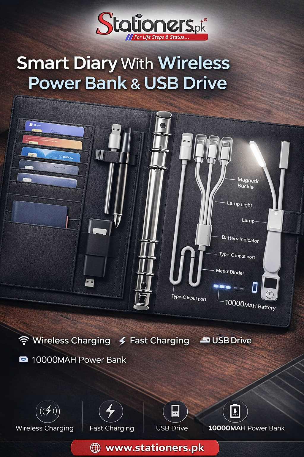 Smart Diary With Wireless Power Bank & USB Drive