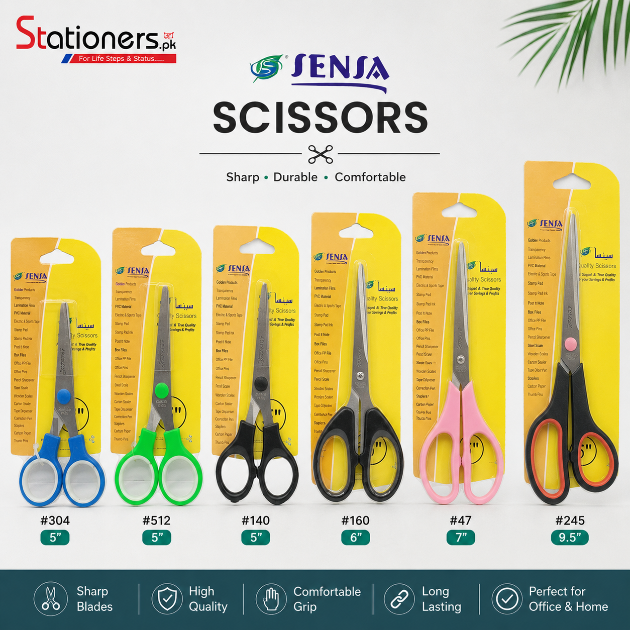 Sensa Premium Scissors Collection | 5", 6", 7" & 9.5" Stainless Steel Office, School & Craft Scissors