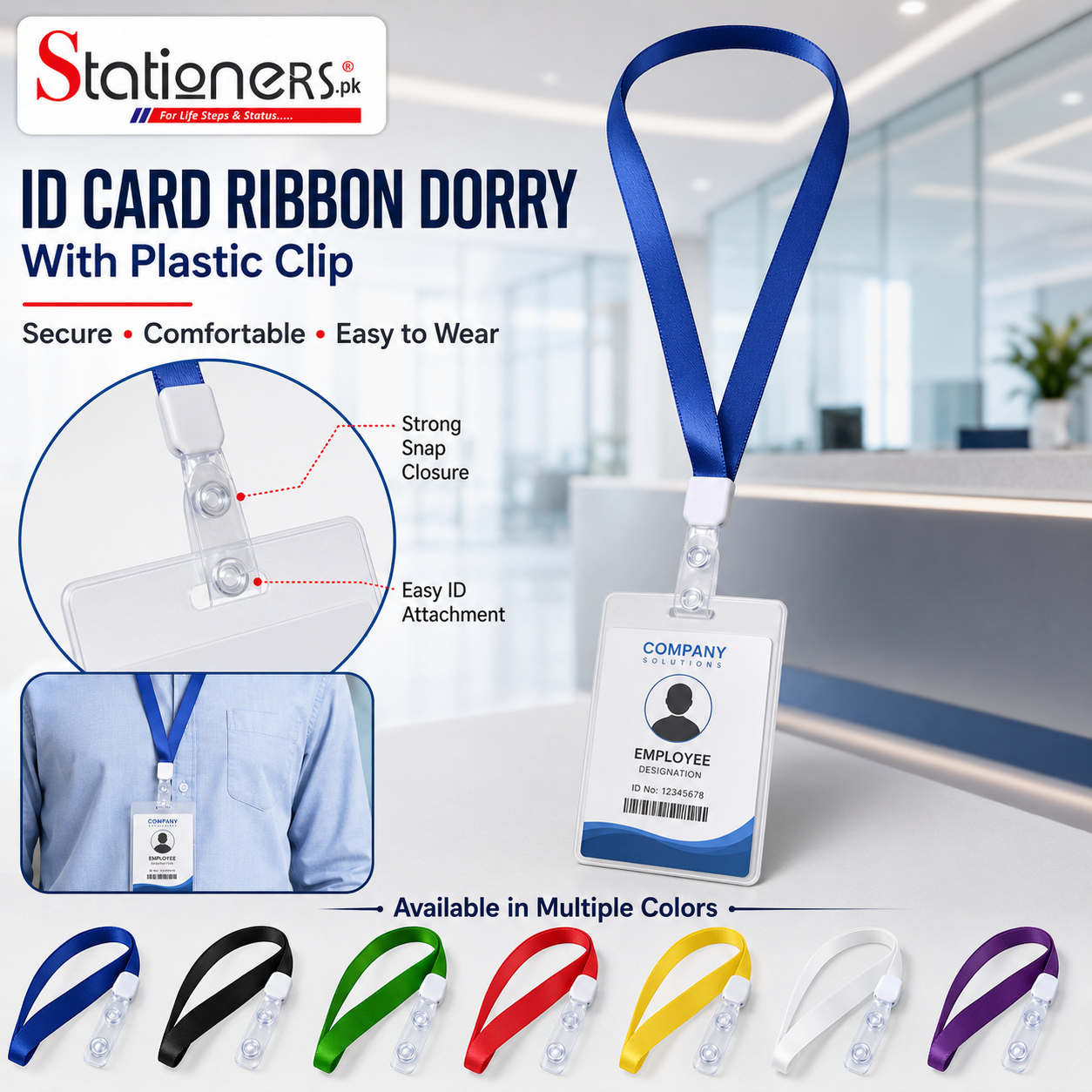 ID Card Ribbon Lanyard with Plasti Clip 10PCS– Multiple Colours