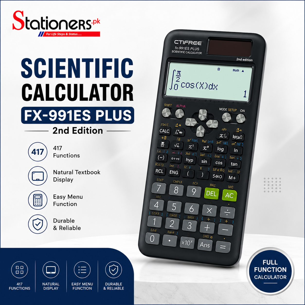 Calculator Scientific Full Function 991ES Plus | 417 Functions | Dual Power (Solar + Battery)