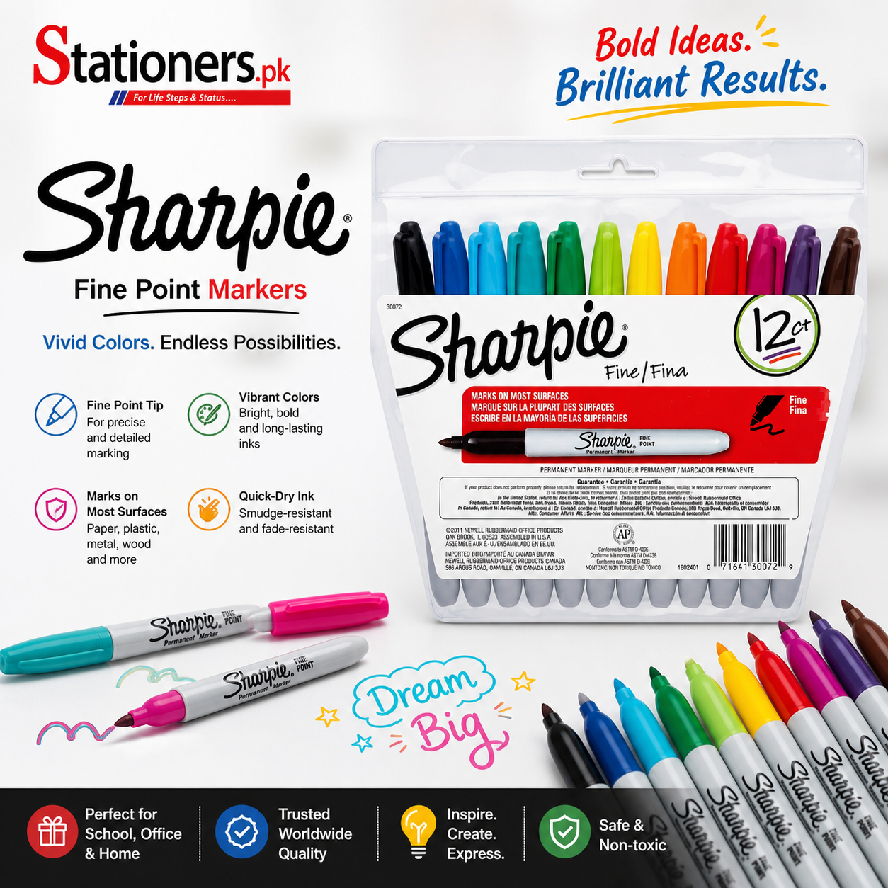 Sharpie Fine Point Permanent Marker Pack of 12 (30072)