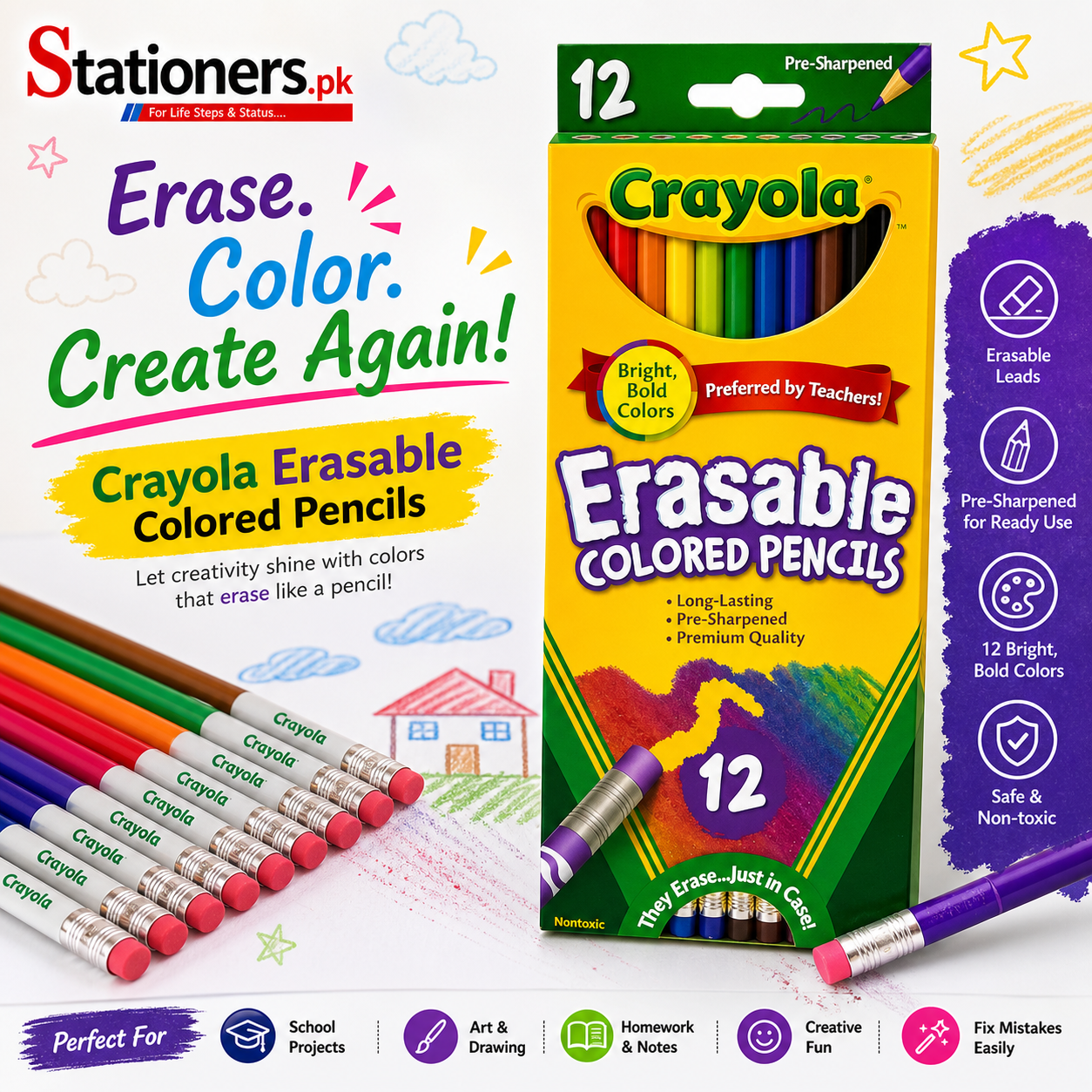 Crayola Erasable Colored Pencils Pack of 12 684412