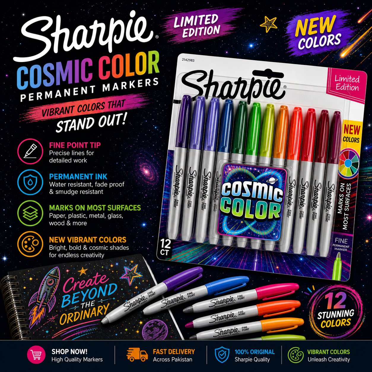 Sharpie Electro Pop Fine Permanent Marker Pack of 24 (1927350)