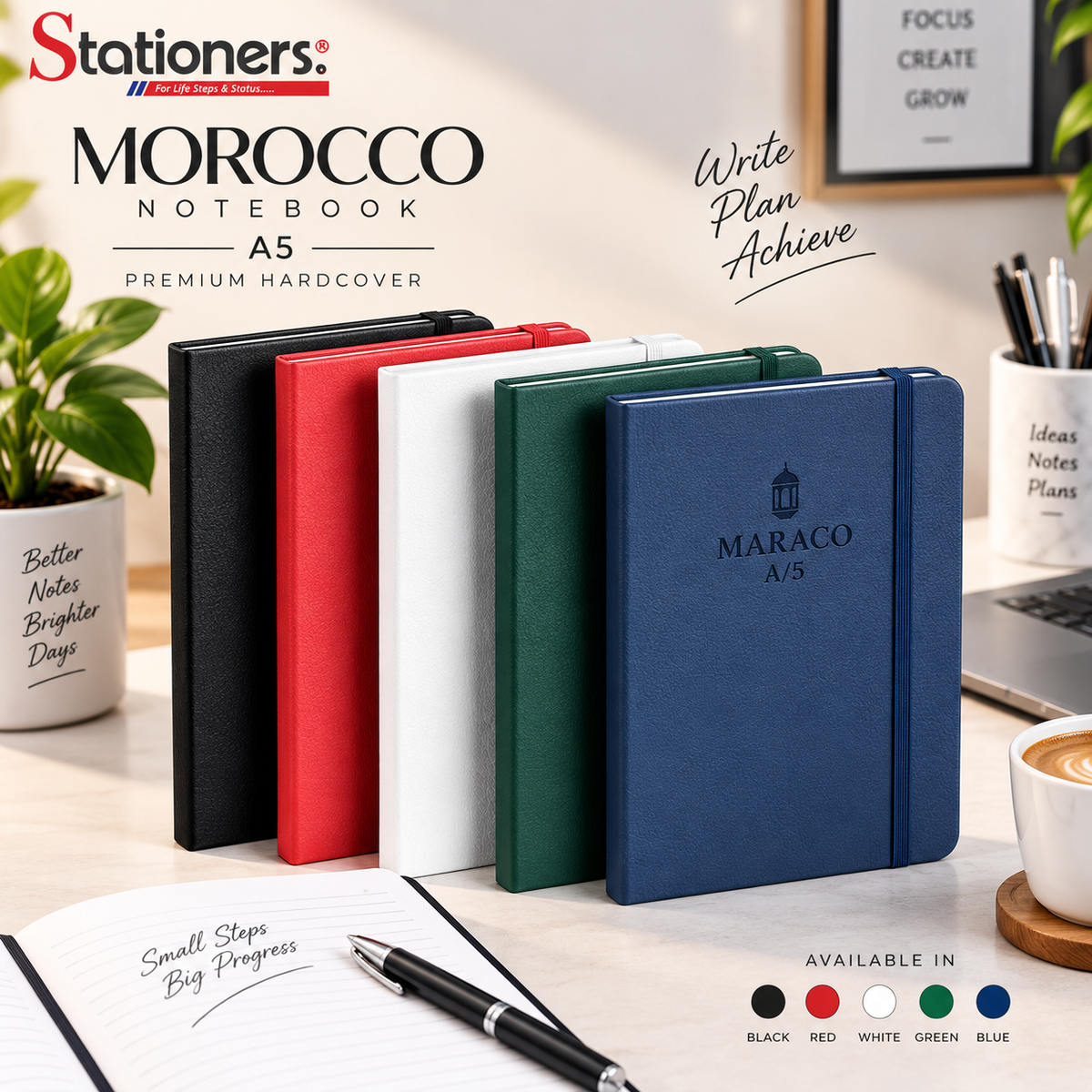 Morocco Notebook A5 – Premium Hardcover | Black, White, Red, Green & Blue