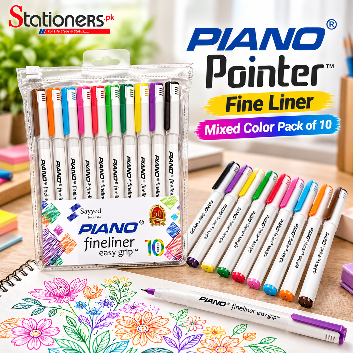 Piano Pointer Fine Liner Mixed Color Pack of 10