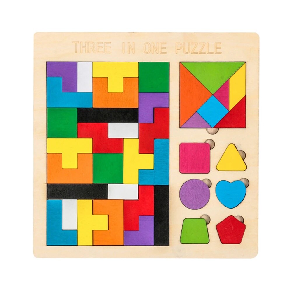 Colorful Tetris Three In One Wooden Puzzle Board