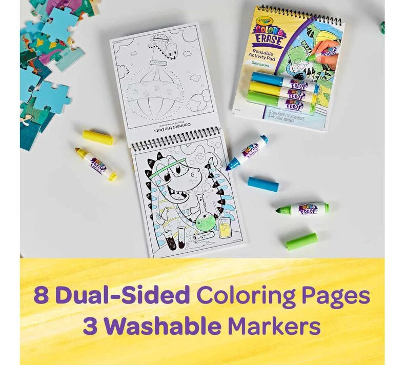 Crayola Dinosaur Color and Erase Reusable Activity Pad with Markers 811491