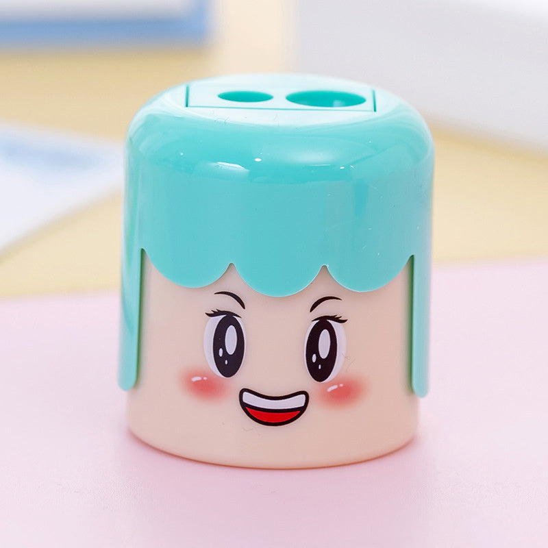 Cute Cartoon Smiling Face Double Hole Pencil Sharpener