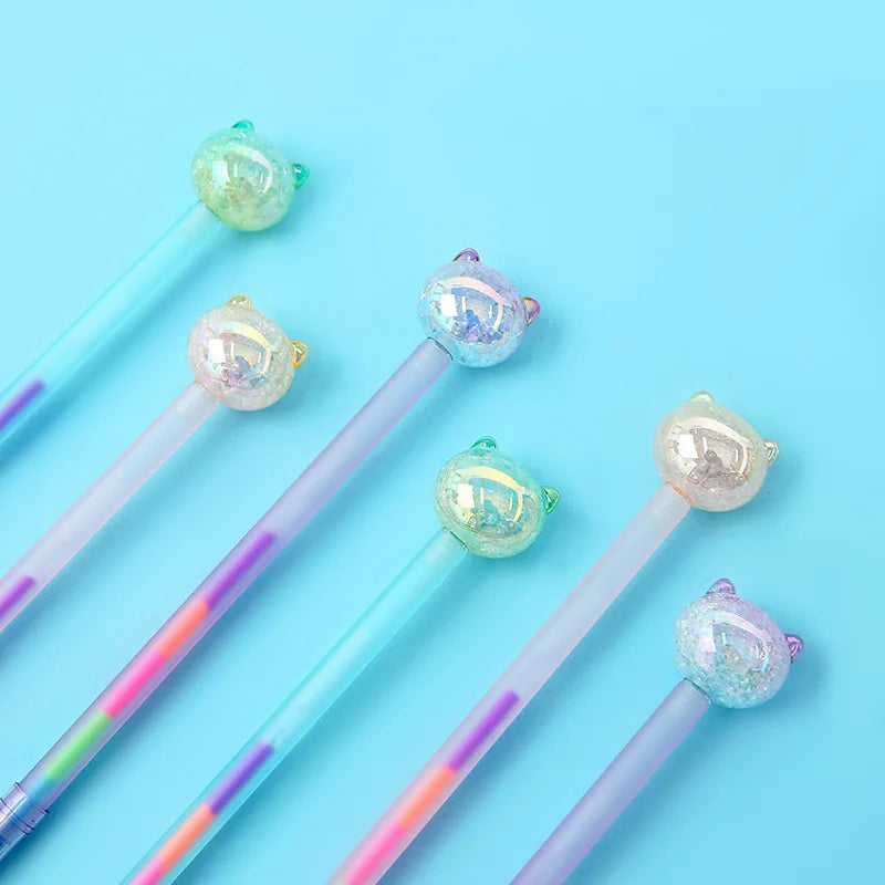 Cute Crystal Cat Rainbow Colors Glitter Gel Pen