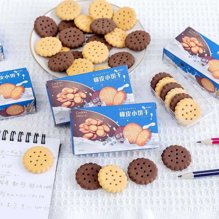 Cute Little Cookie Pencil Erasers for Kids Set of 6