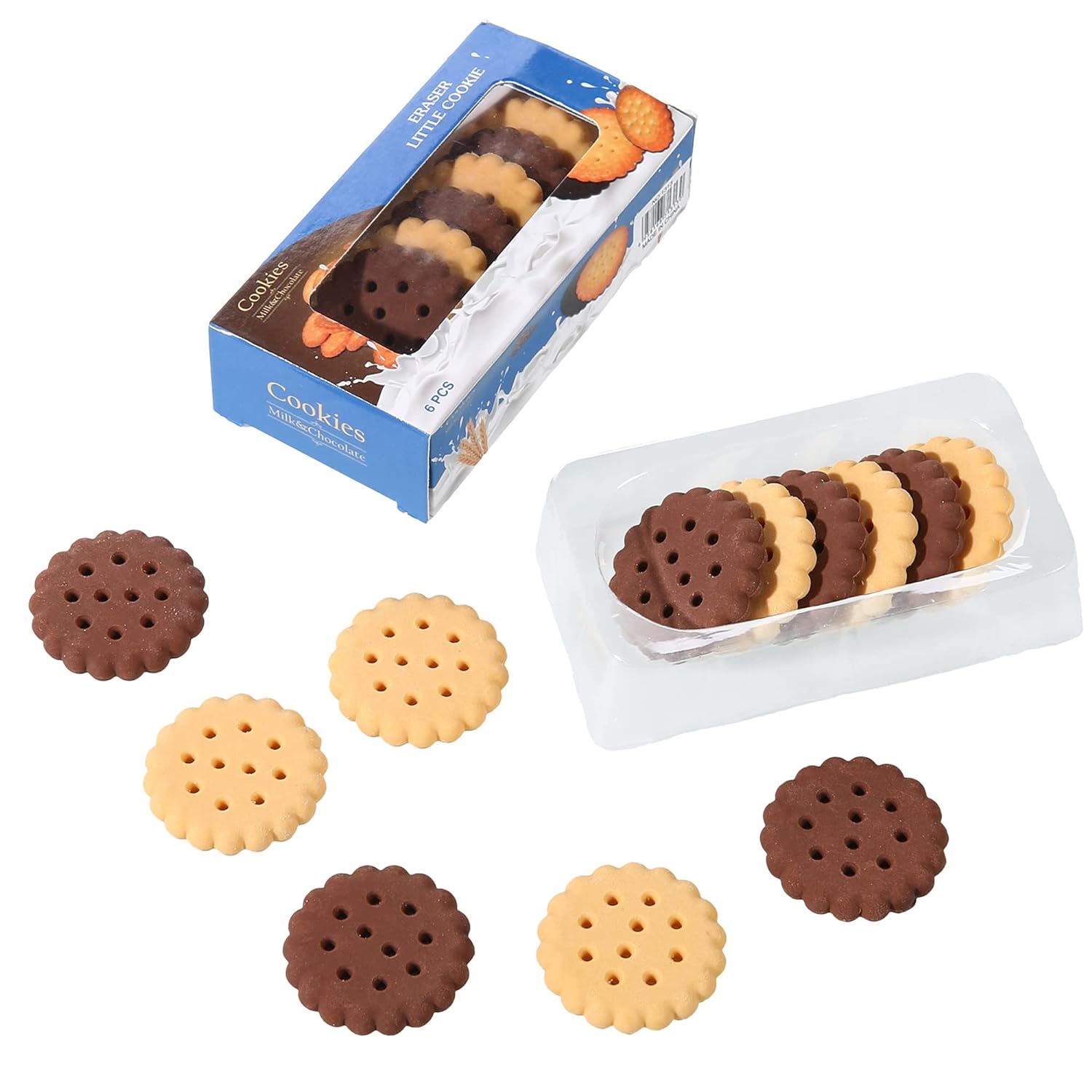 Cute Little Cookie Pencil Erasers for Kids Set of 6