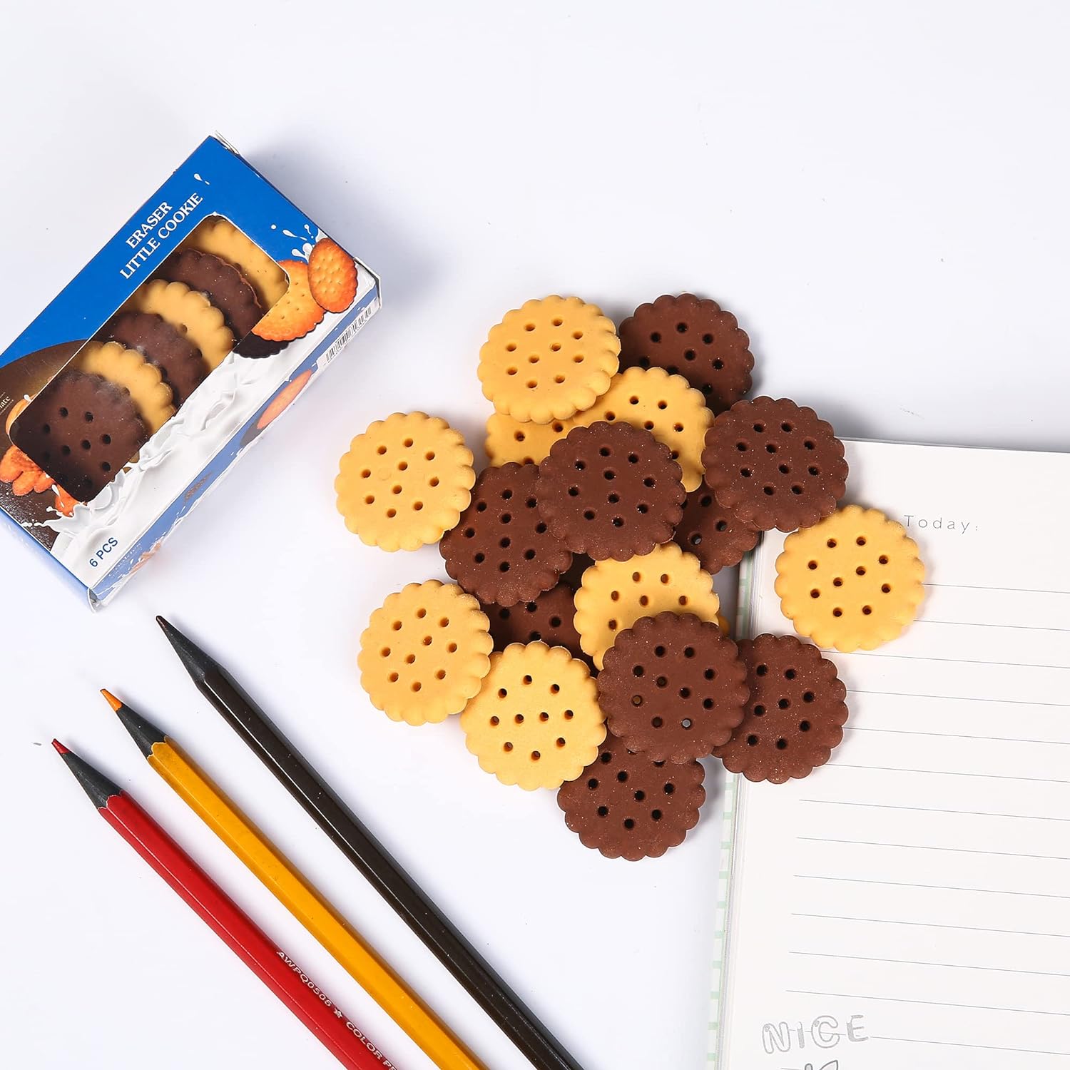 Cute Little Cookie Pencil Erasers for Kids Set of 6