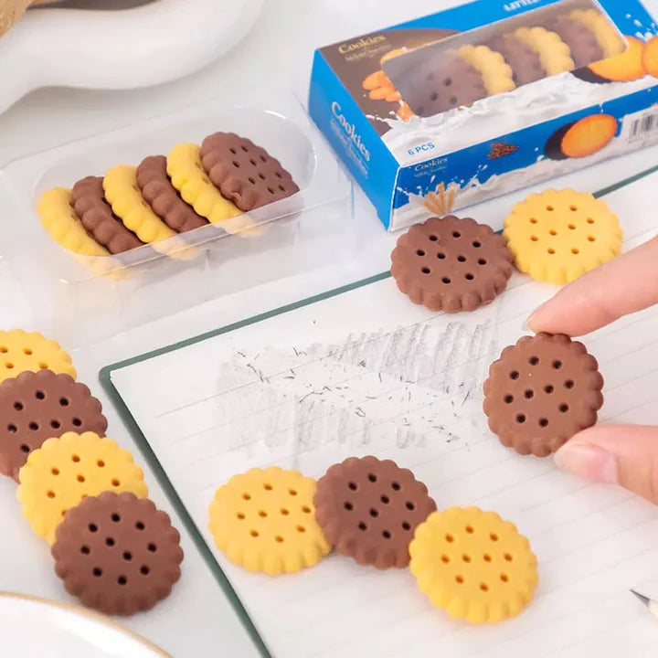 Cute Little Cookie Pencil Erasers for Kids Set of 6