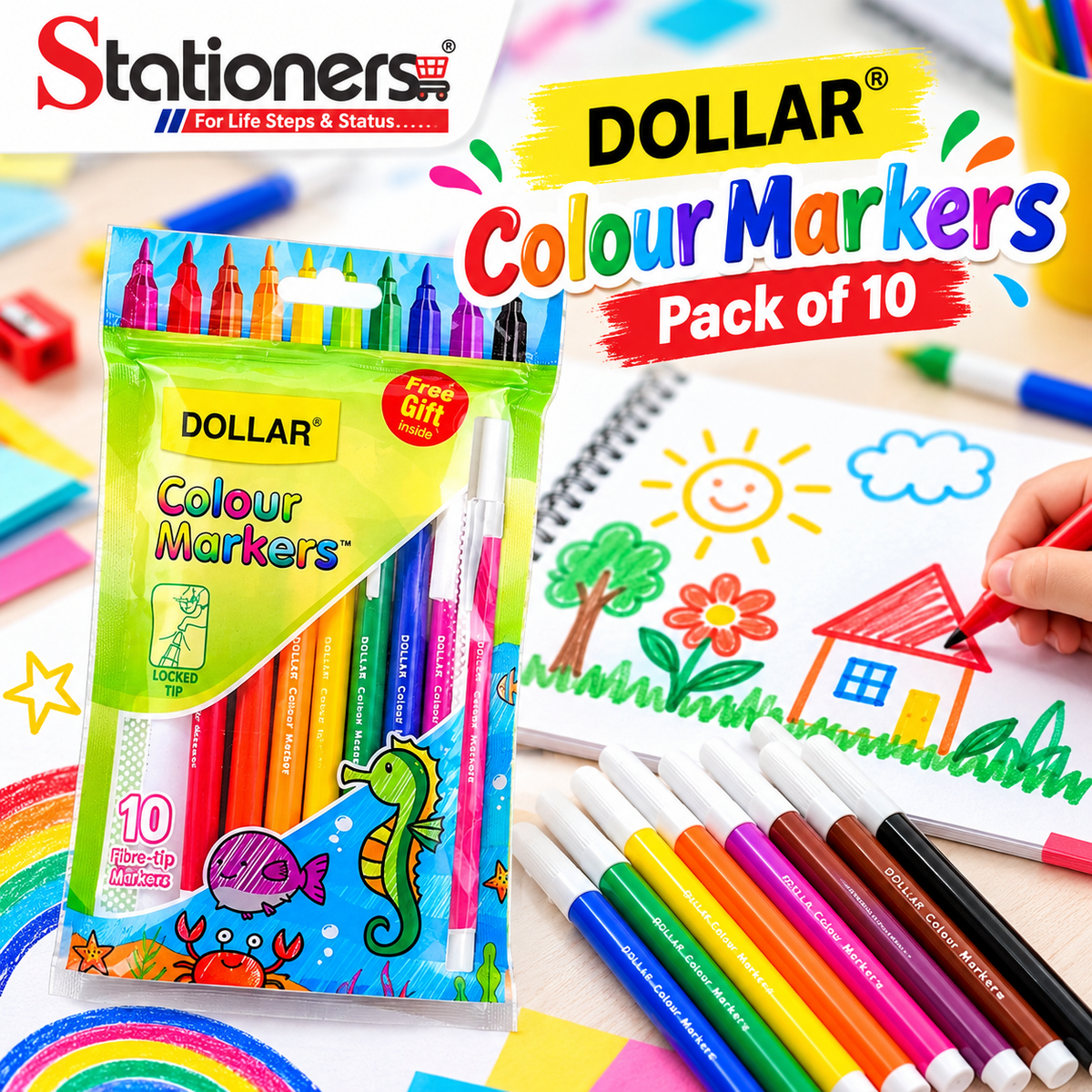 Dollar Colour Markers Pack of 10