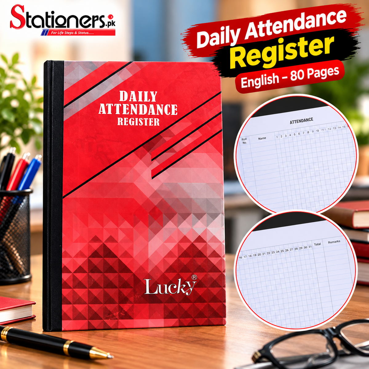 Daily Attendance Register English – 80 Pages | School & Office Attendance Book